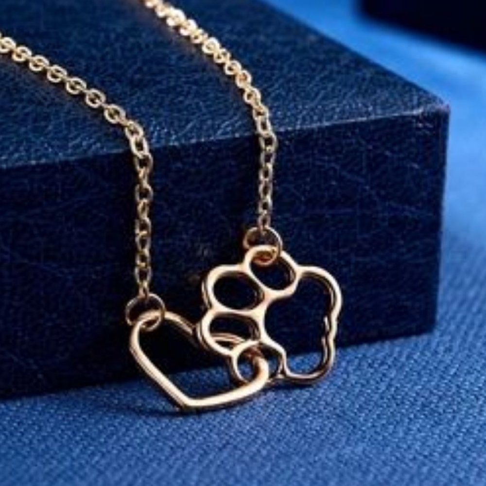 ❤️ Pet Lover Gold or Silver Tone Necklace 18" 2" Extension Heart & Paw